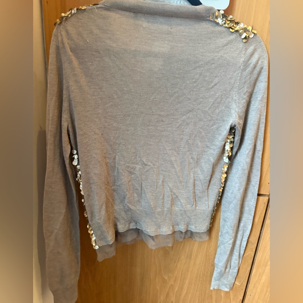 NWT Gold & Greige Sequin Line Cardigan in Women’s Size Small - Picture 2 of 5